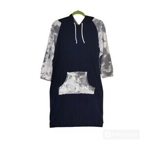 Pepe Runa Sweatshirt Dress Size S Hood Long Sleeve  Navy Blue Grey Bawelna Cottn